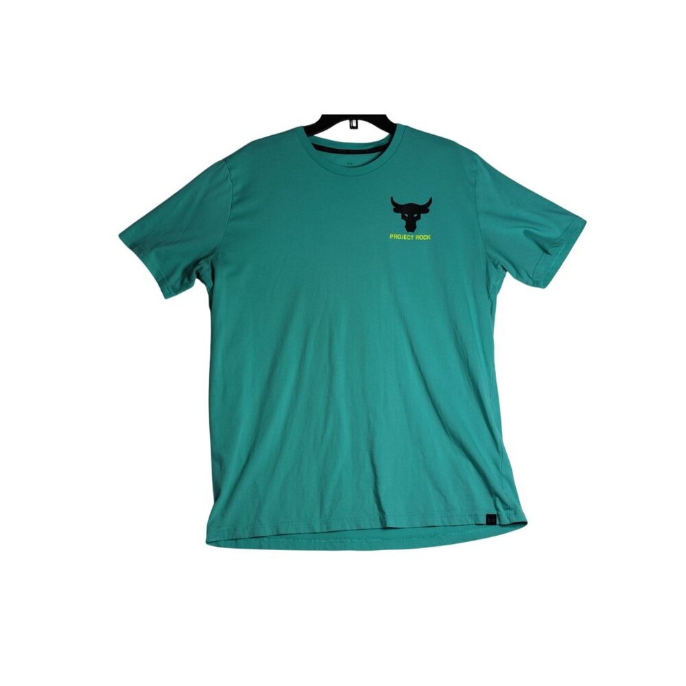 Under Armour UA Project Rock Iron Paradise Blue Bull Gym Tee Shirt Womens XL